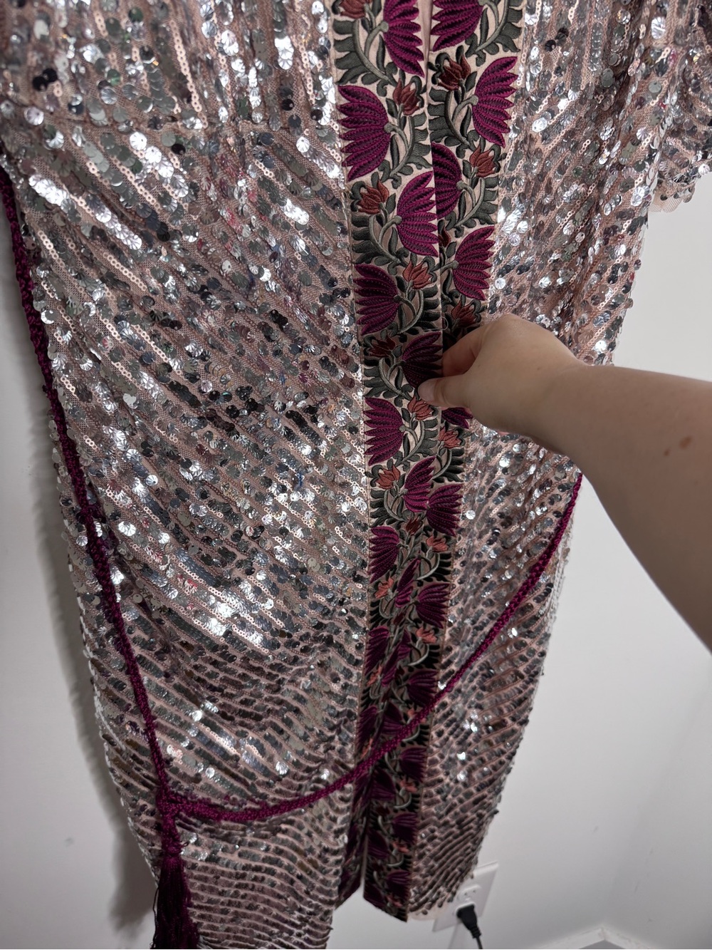 Free People Silver Sequin Light is Coming Duster Kimono Small - Picture 9 of 11